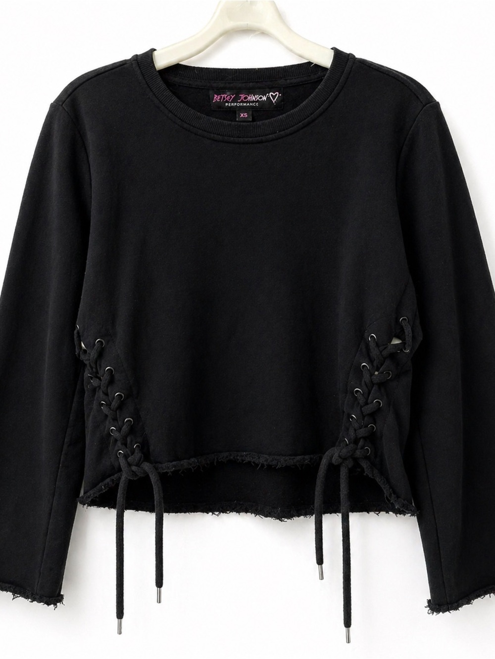 Betsey Johnson Black Lace Up Cropped Sweatshirt XS